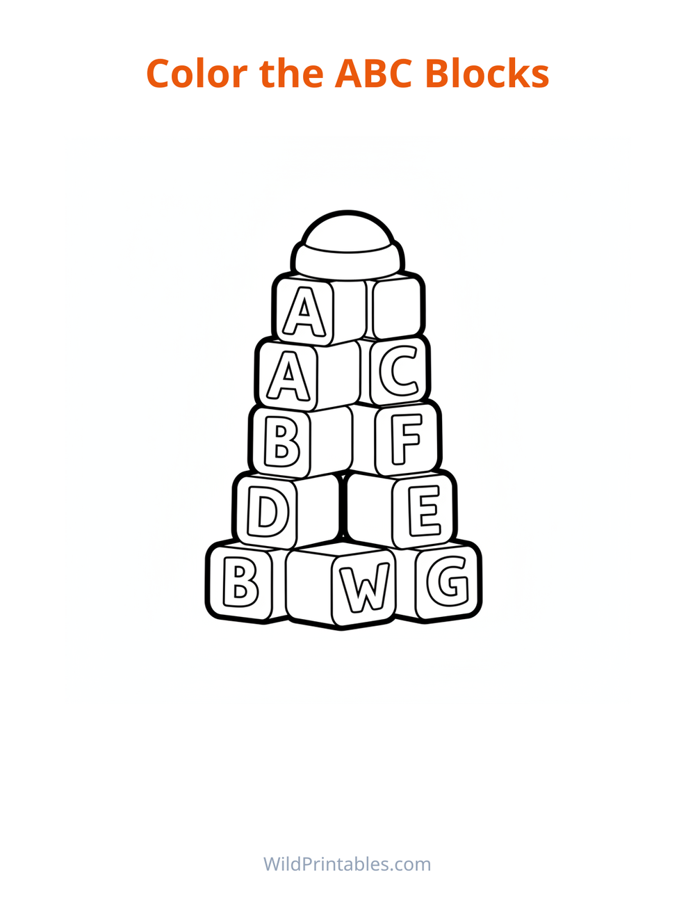 ABC Blocks Coloring Page — free printable coloring for kids to print and color at home