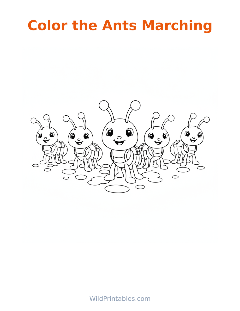 Ants Marching Coloring Page — free printable coloring for kids