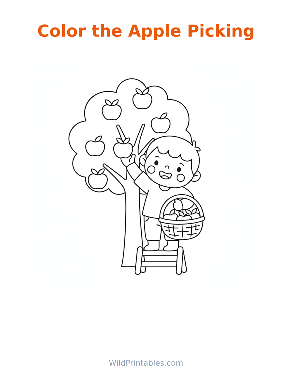 Apple Picking Coloring Page — free printable coloring for kids to print and color at home