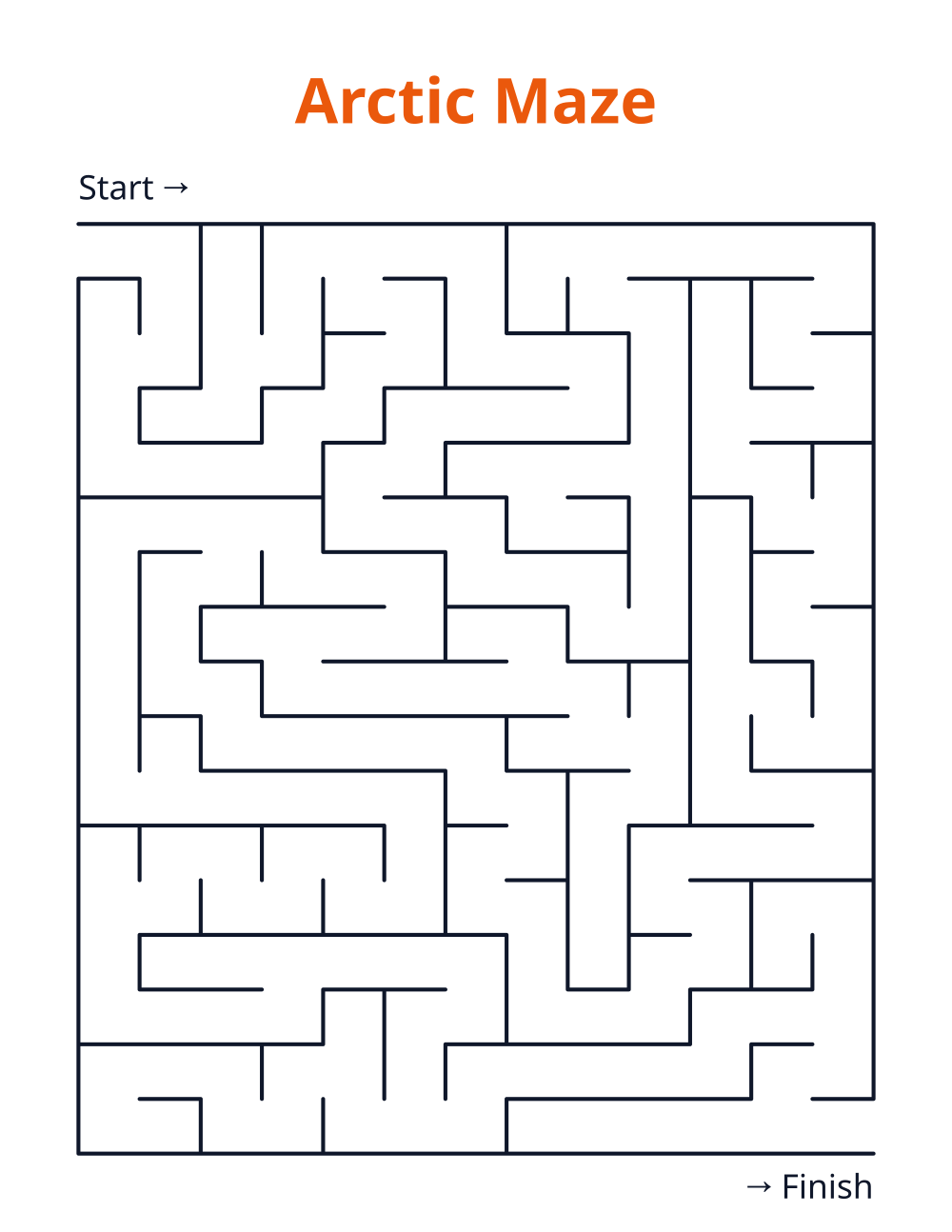 Arctic Maze — free printable maze for kids to print and color at home