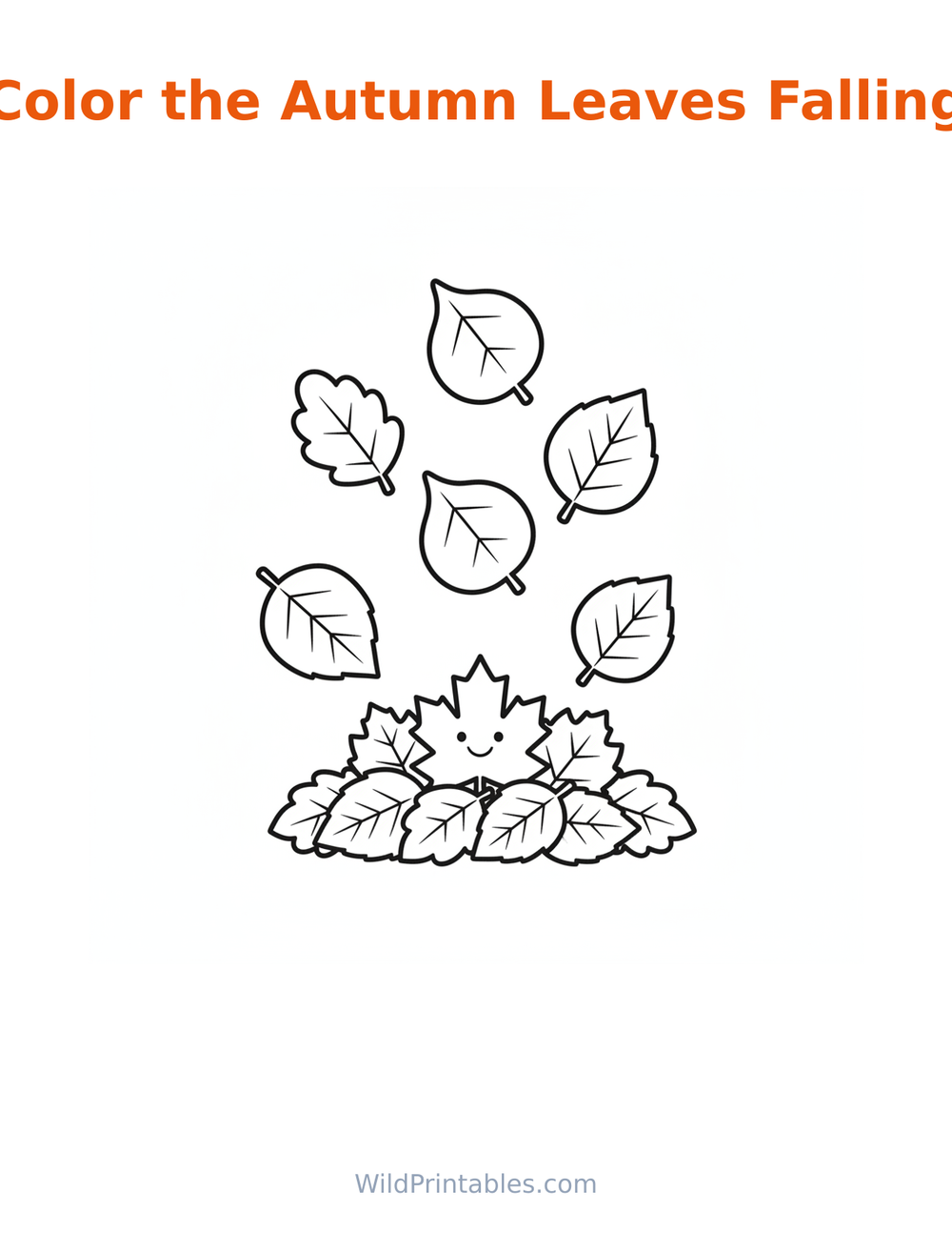 Autumn Leaves Falling Coloring Page — free printable coloring for kids to print and color at home