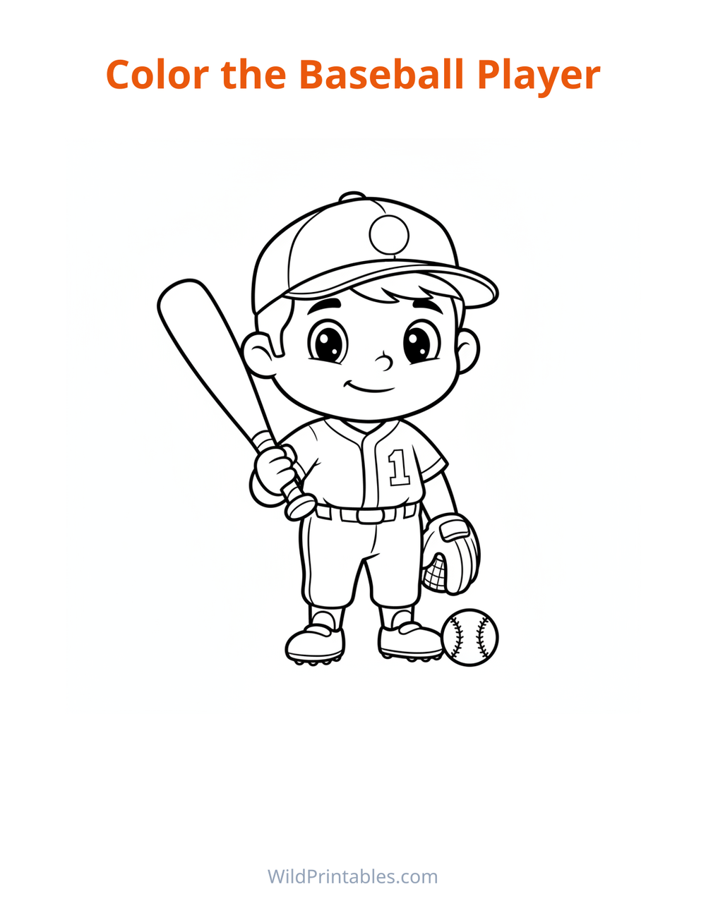Baseball Player Coloring Page — free printable coloring for kids to print and color at home