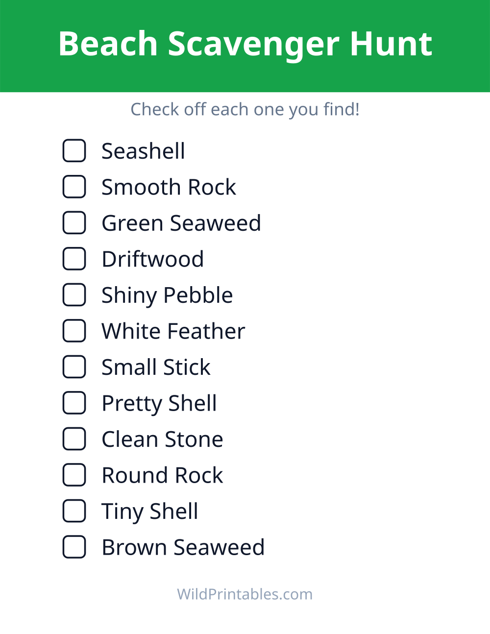 Beach Scavenger Hunt — free printable scavenger hunt for kids
