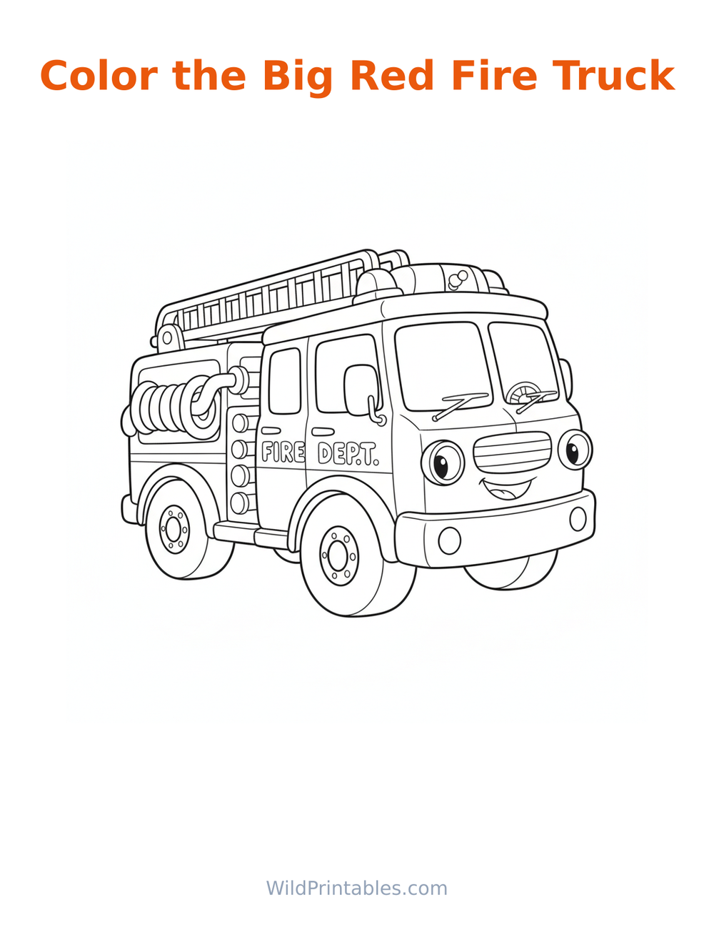 Big Red Fire Truck Coloring Page — free printable coloring for kids