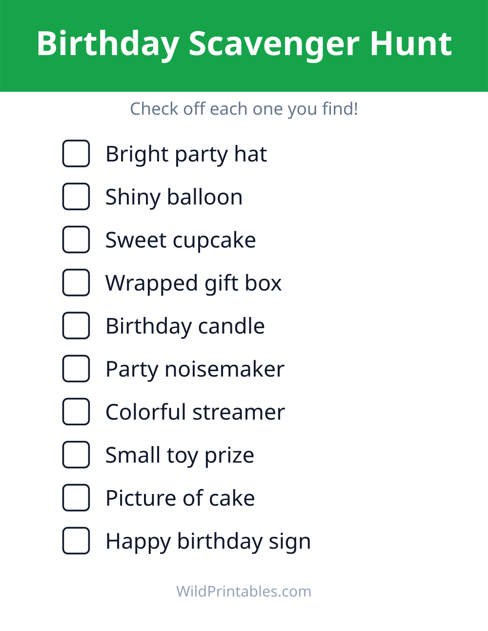 Birthday Scavenger Hunt — free printable scavenger hunt for kids