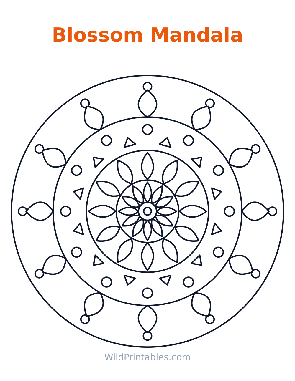 Blossom Mandala — free printable mandala for kids