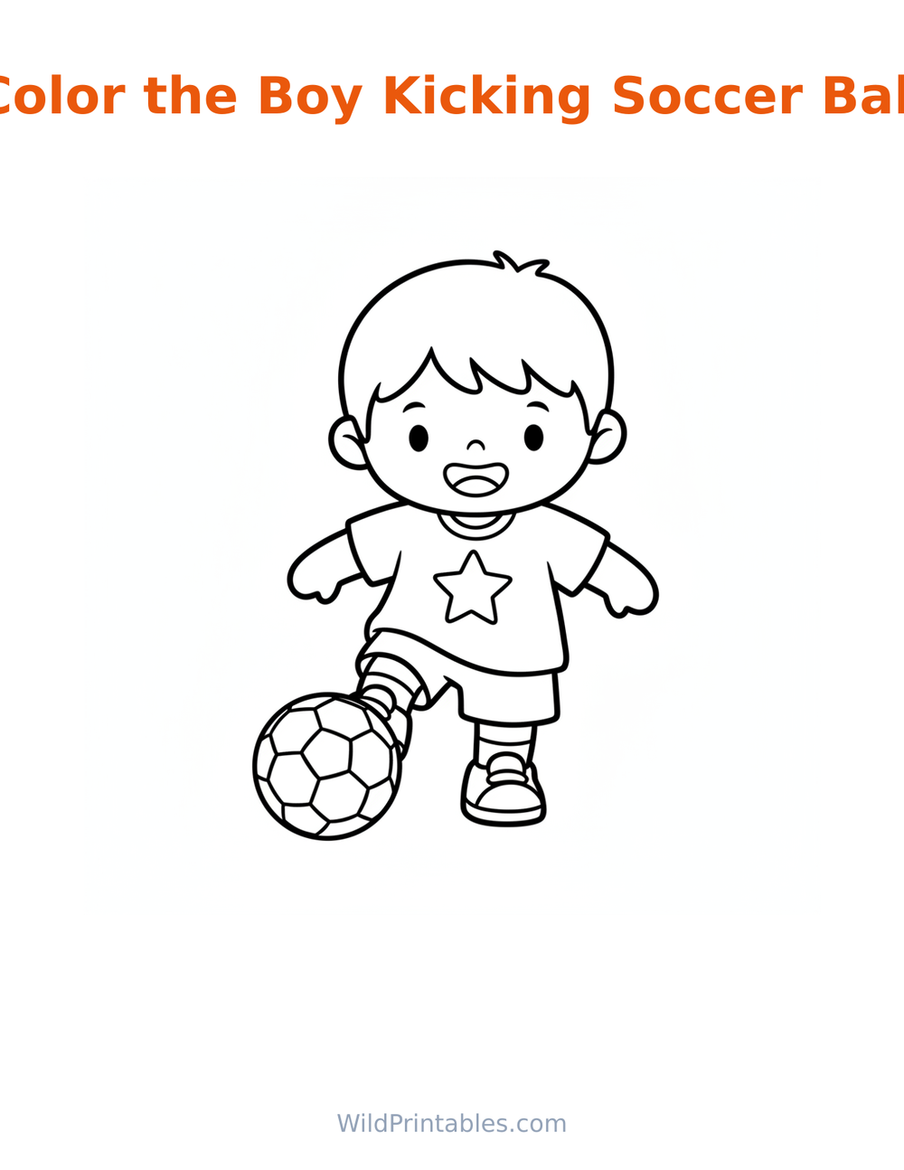 Boy Kicking Soccer Ball Coloring Page — free printable coloring for kids
