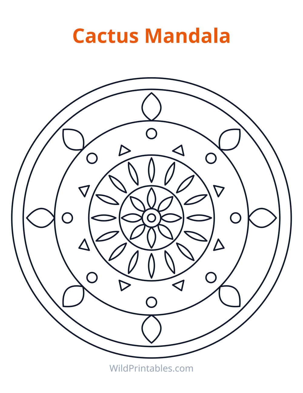 Cactus Mandala — free printable mandala for kids to print and color at home