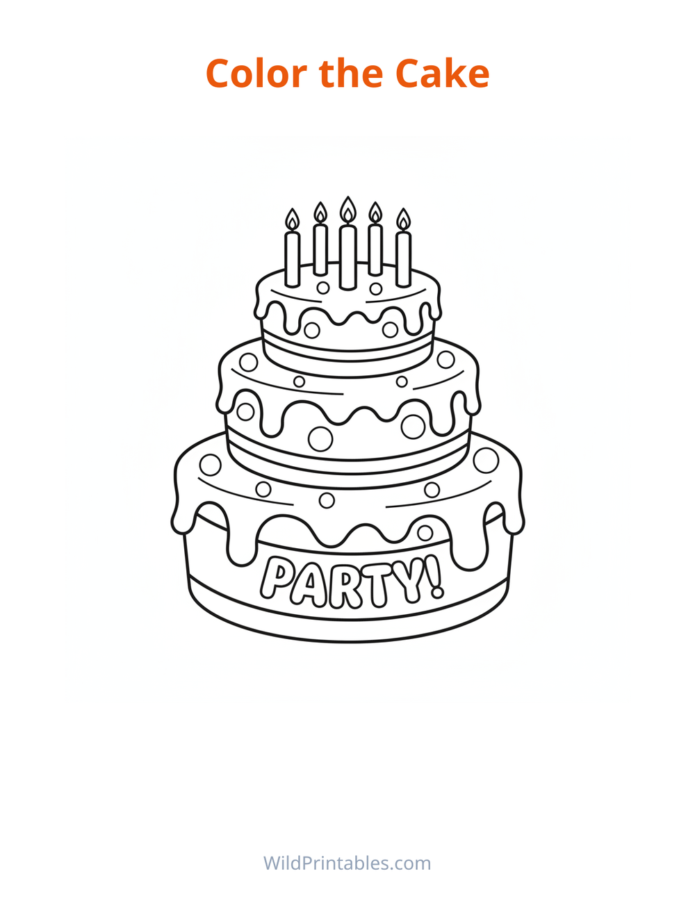 Cake Coloring Page — free printable coloring for kids