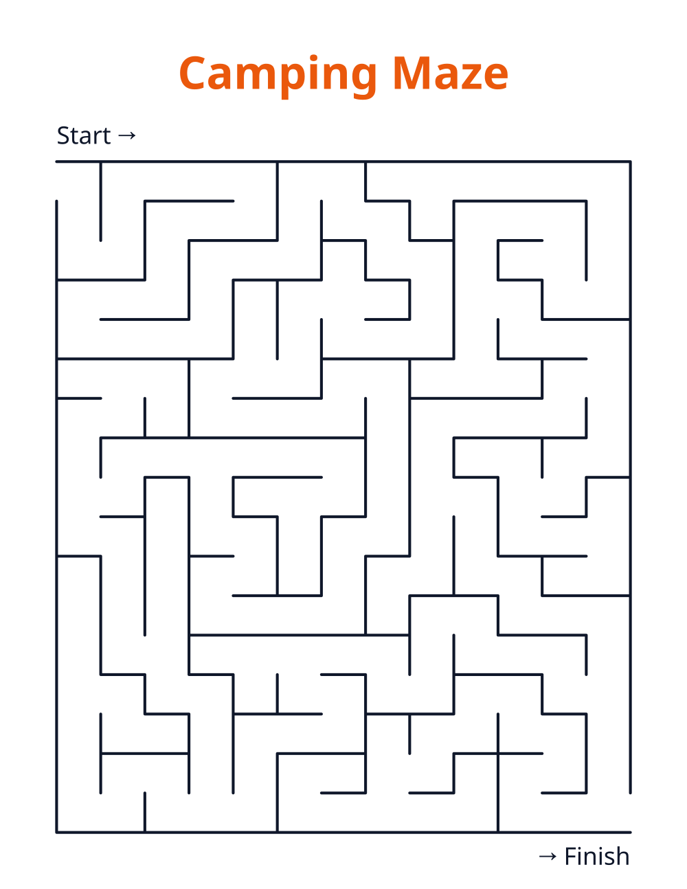 Camping Maze — free printable maze for kids to print and color at home