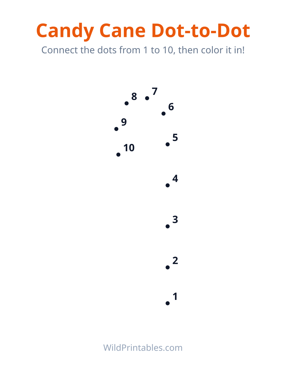 Candy Cane Connect the Dots — free printable connect dots for kids