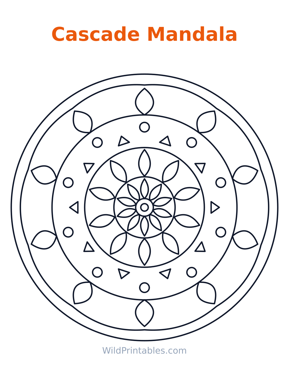 Cascade Mandala — free printable mandala for kids