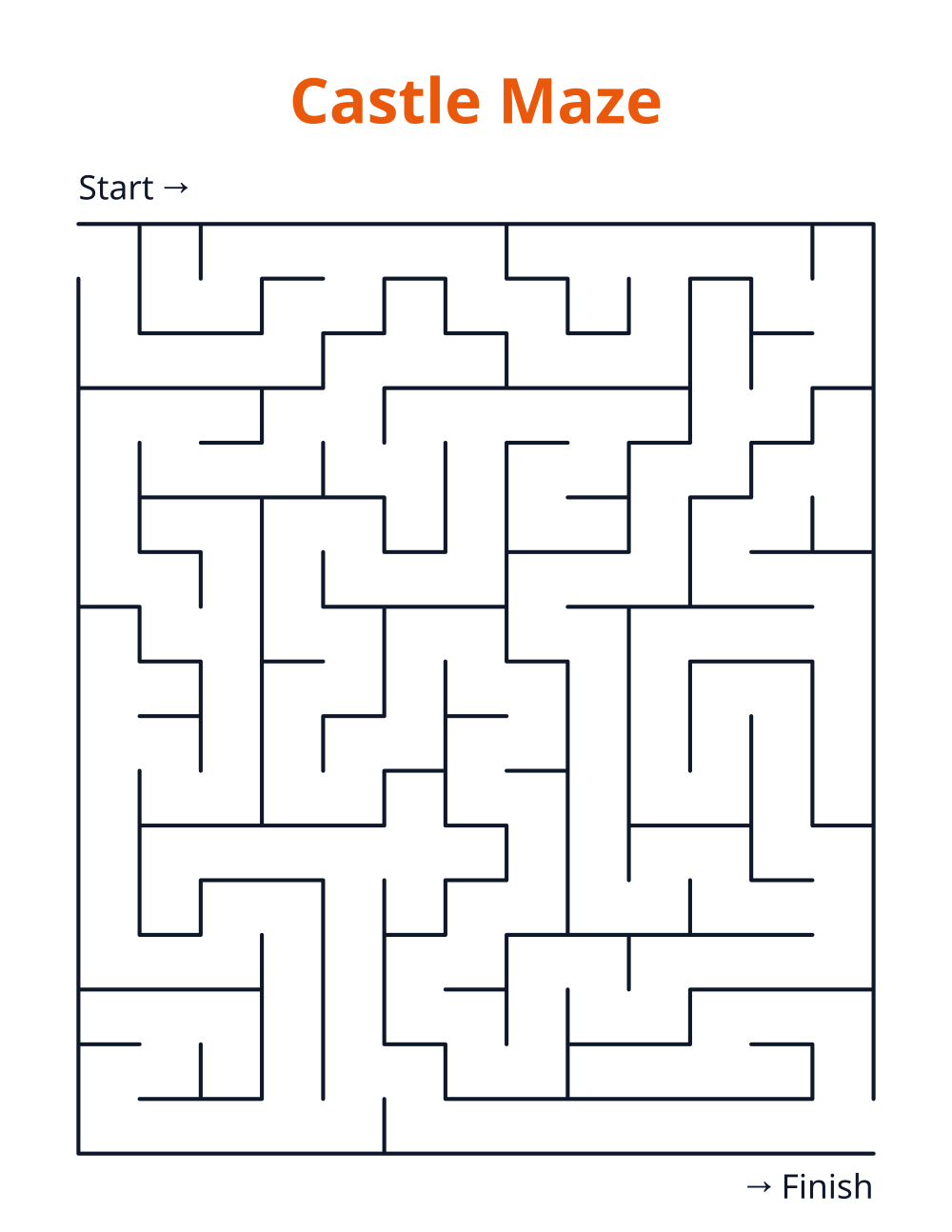 Castle Maze — free printable maze for kids to print and color at home