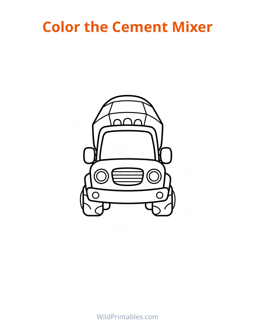 Cement Mixer Coloring Page — free printable coloring for kids to print and color at home