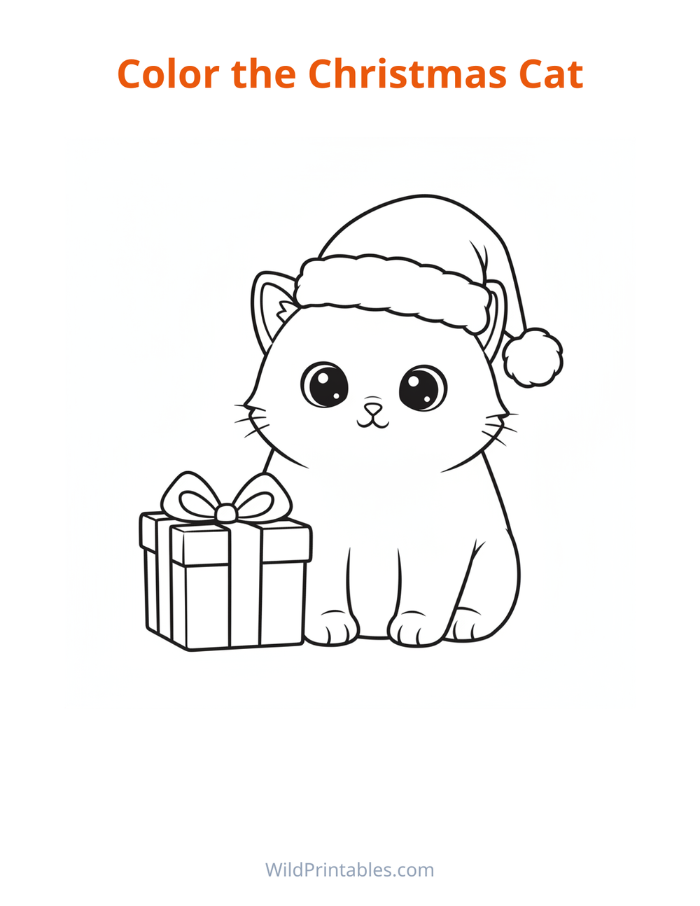 Christmas Cat Coloring Page — free printable coloring for kids to print and color at home