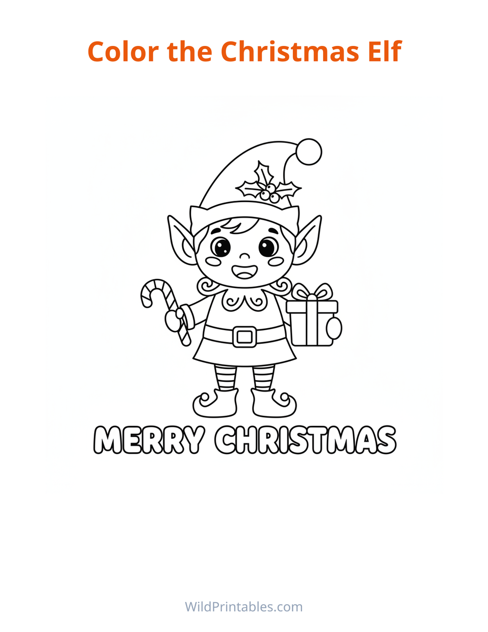 Christmas Elf Coloring Page — free printable coloring for kids to print and color at home
