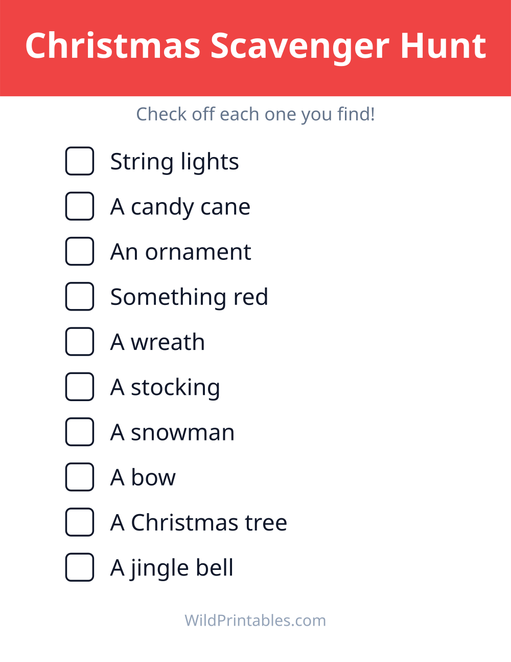 Christmas Scavenger Hunt — free printable scavenger hunt for kids