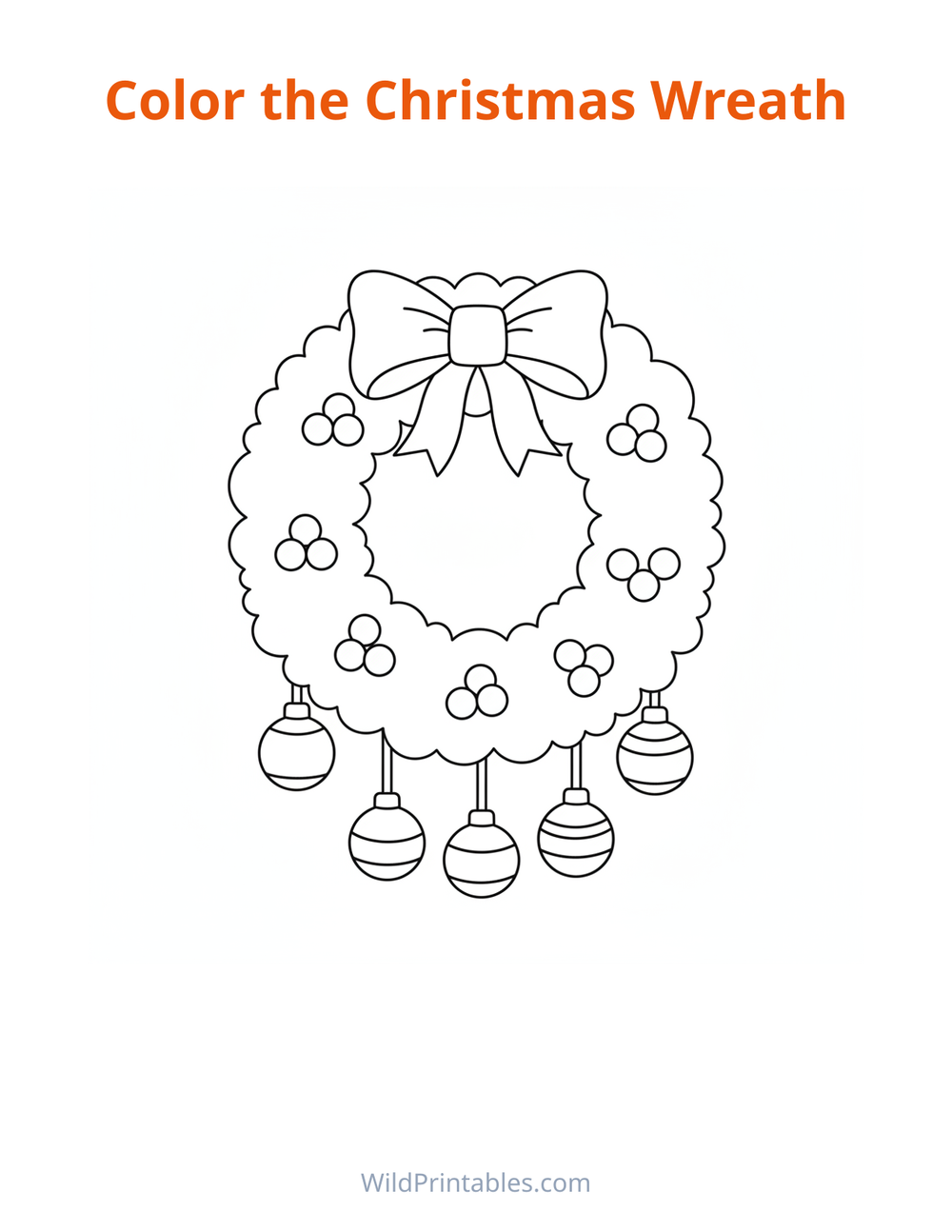 Christmas Wreath Coloring Page — free printable coloring for kids
