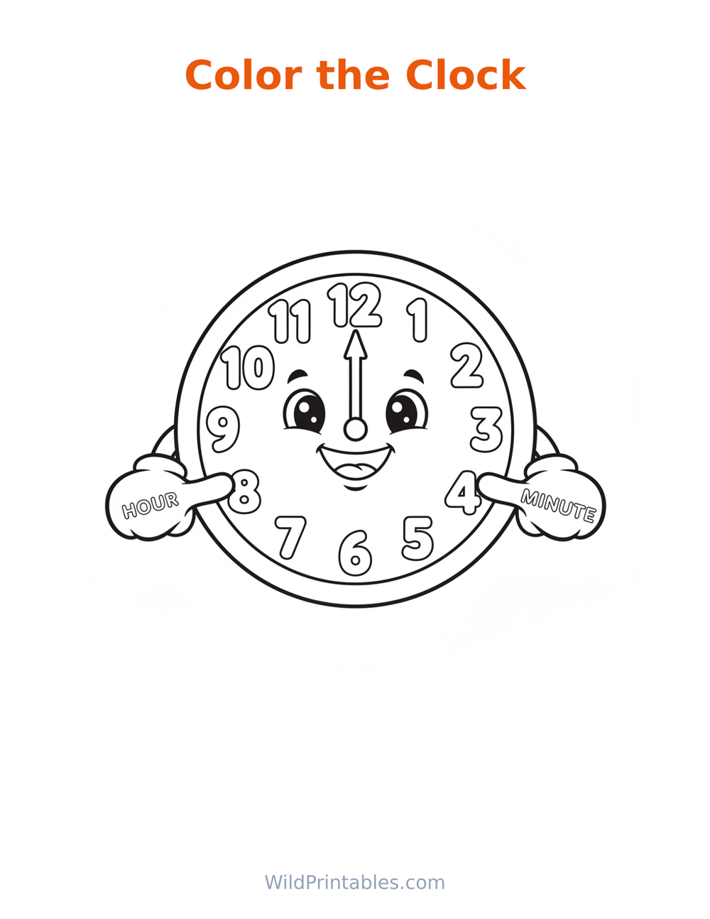 Clock Coloring Page — free printable coloring for kids