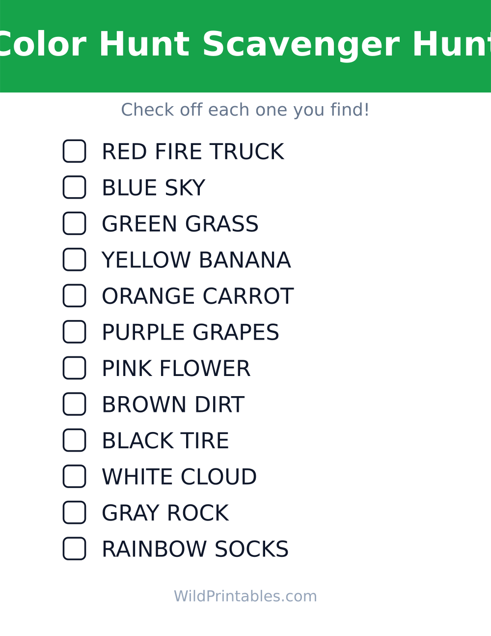 Color Hunt Scavenger Hunt — free printable scavenger hunt for kids