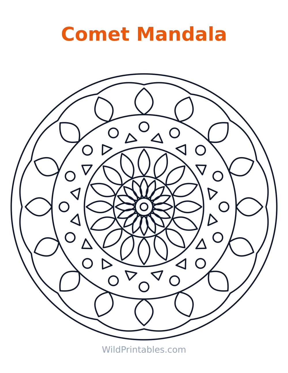Comet Mandala — free printable mandala for kids