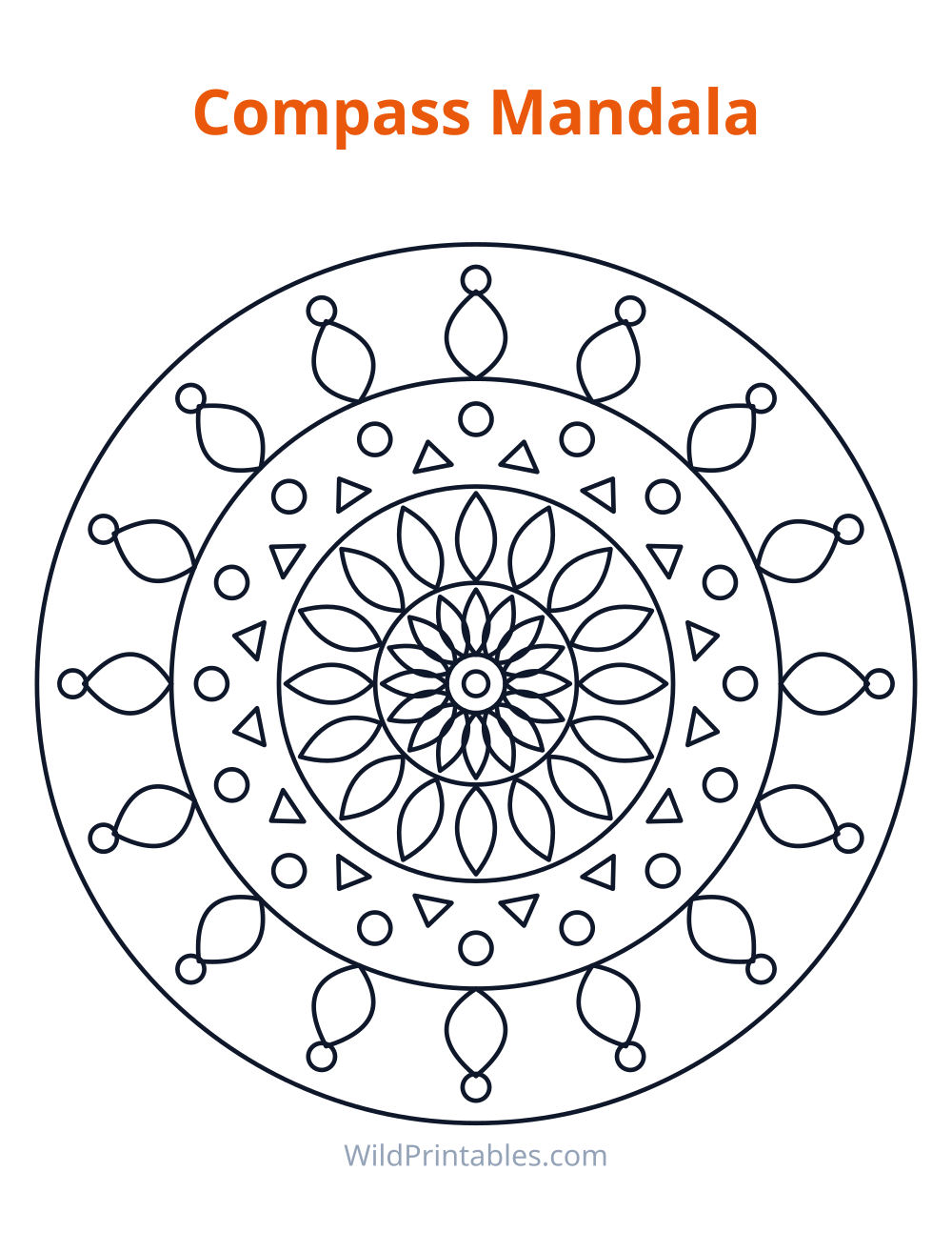 Compass Mandala — free printable mandala for kids to print and color at home