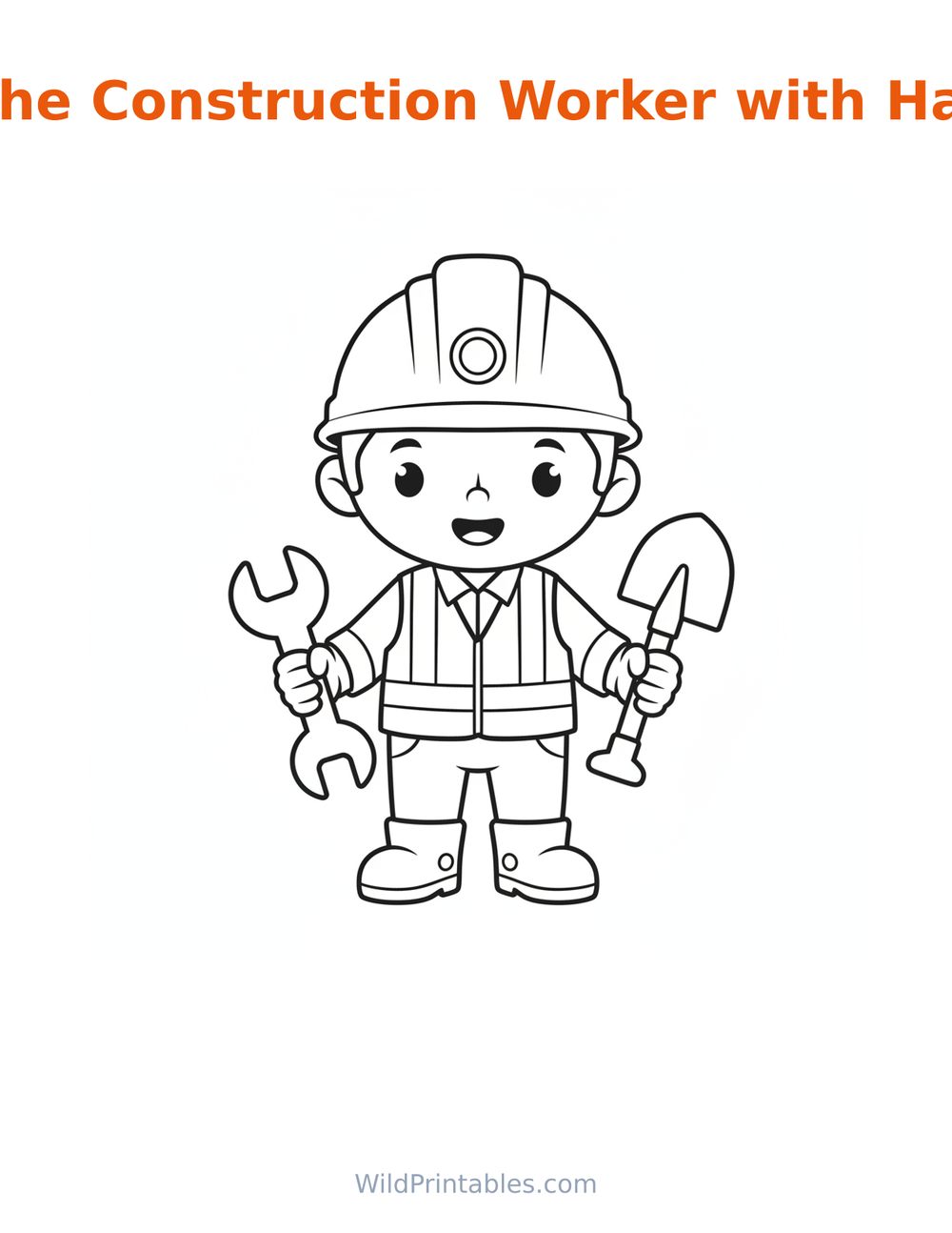 Construction Worker with Hard Hat Coloring Page — free printable coloring for kids