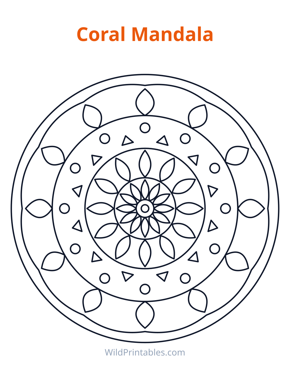 Coral Mandala — free printable mandala for kids to print and color at home