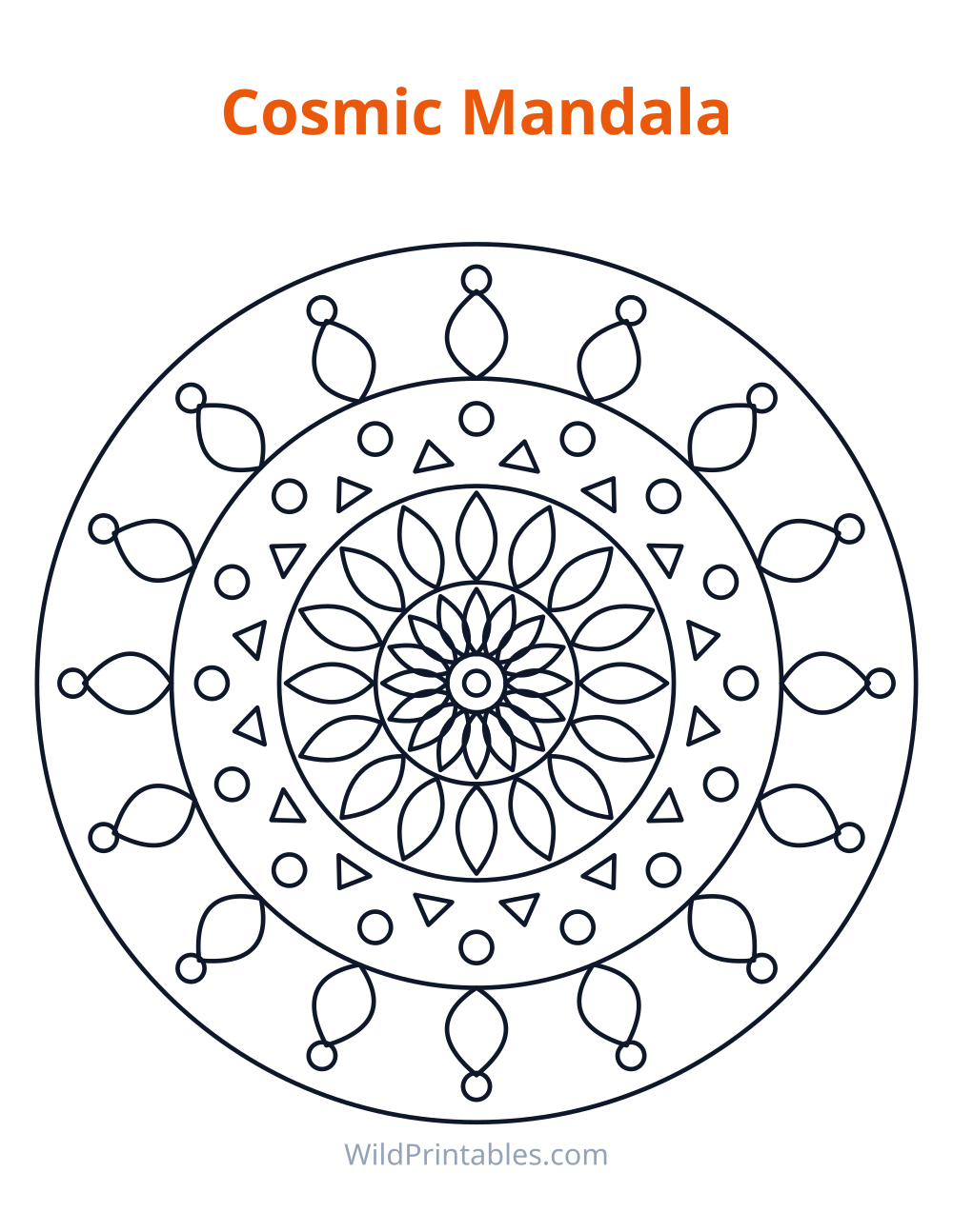 Cosmic Mandala — free printable mandala for kids to print and color at home