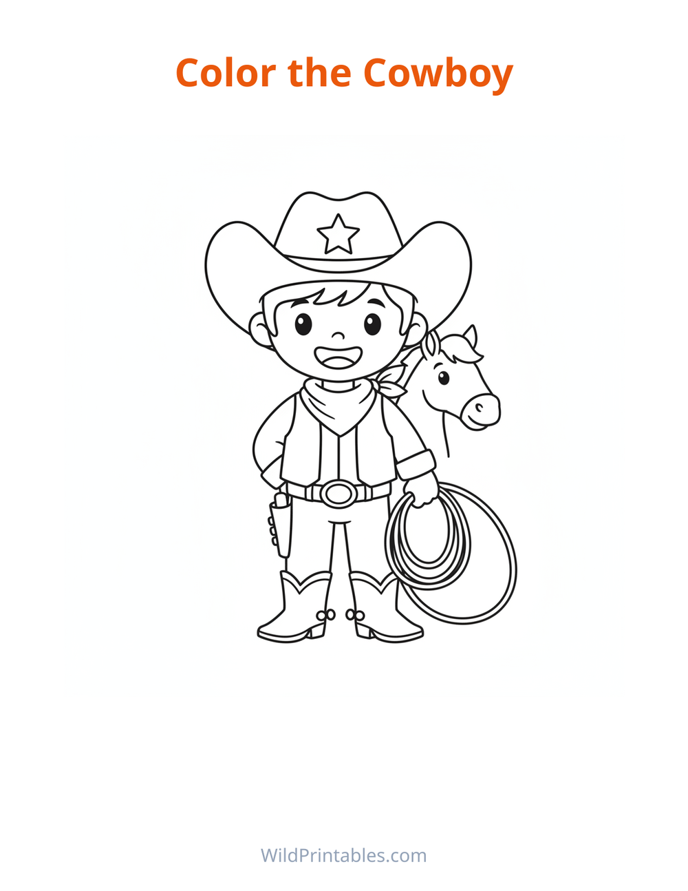 Cowboy Coloring Page — free printable coloring for kids