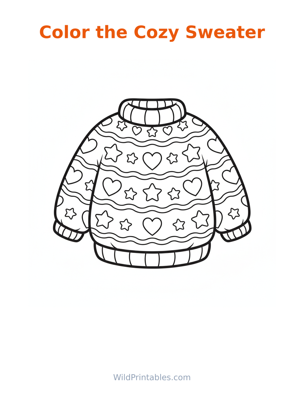 Cozy Sweater Coloring Page — free printable coloring for kids to print and color at home