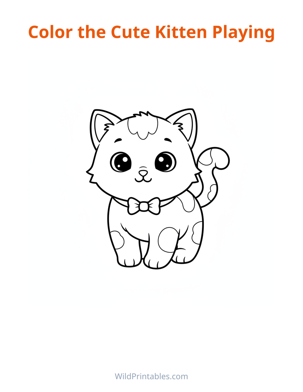 Cute Kitten Playing Coloring Page — free printable coloring for kids