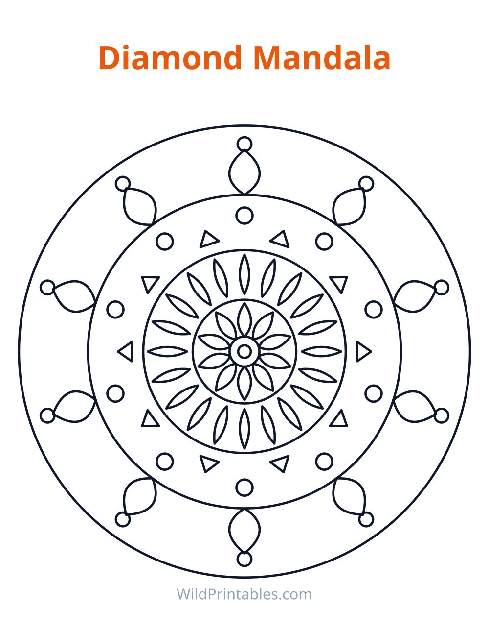 Diamond Mandala — free printable mandala for kids to print and color at home