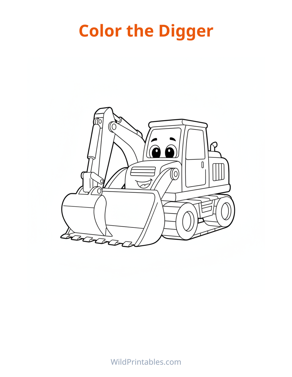 Digger Coloring Page — free printable coloring for kids to print and color at home