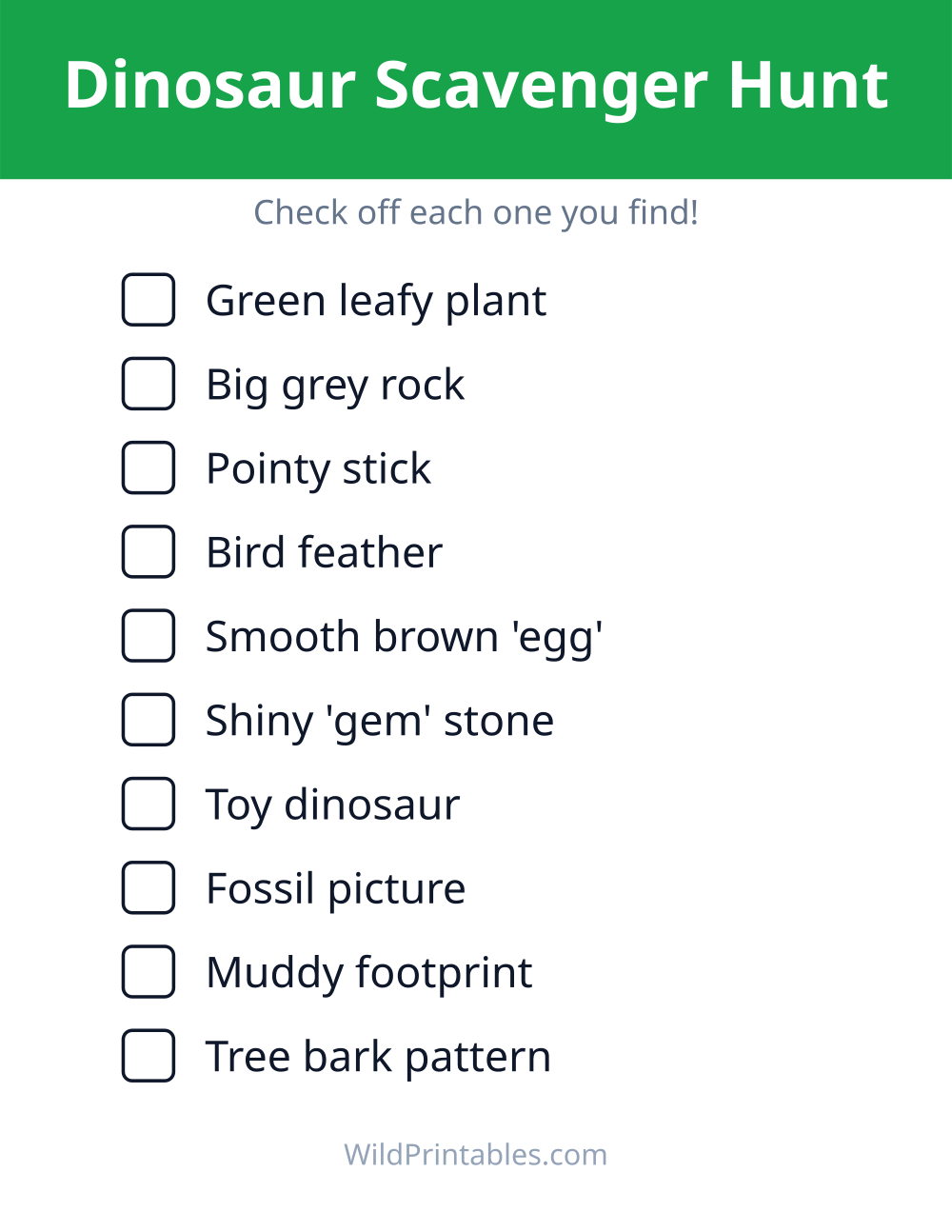 Dinosaur Scavenger Hunt — free printable scavenger hunt for kids