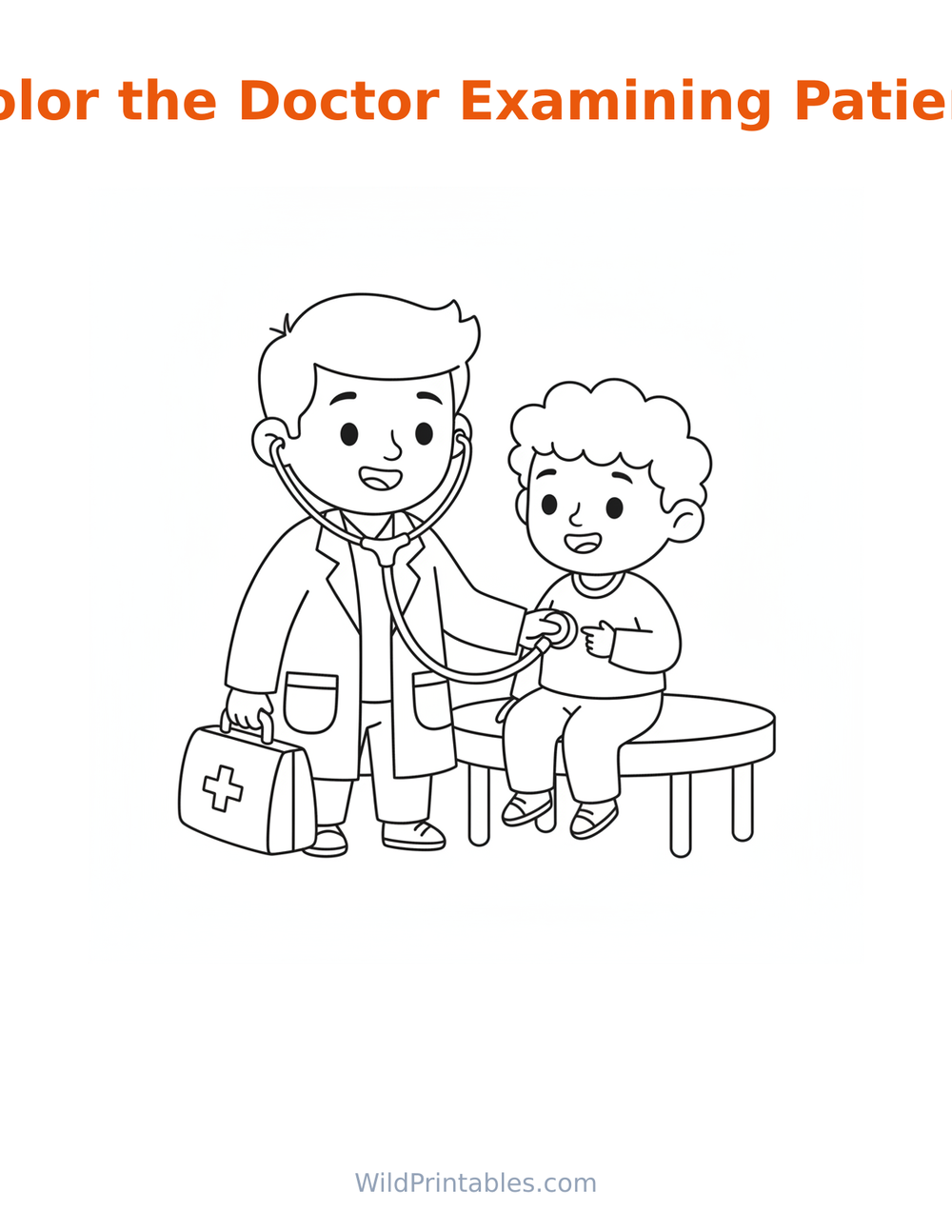 Doctor Examining Patient Coloring Page — free printable coloring for kids