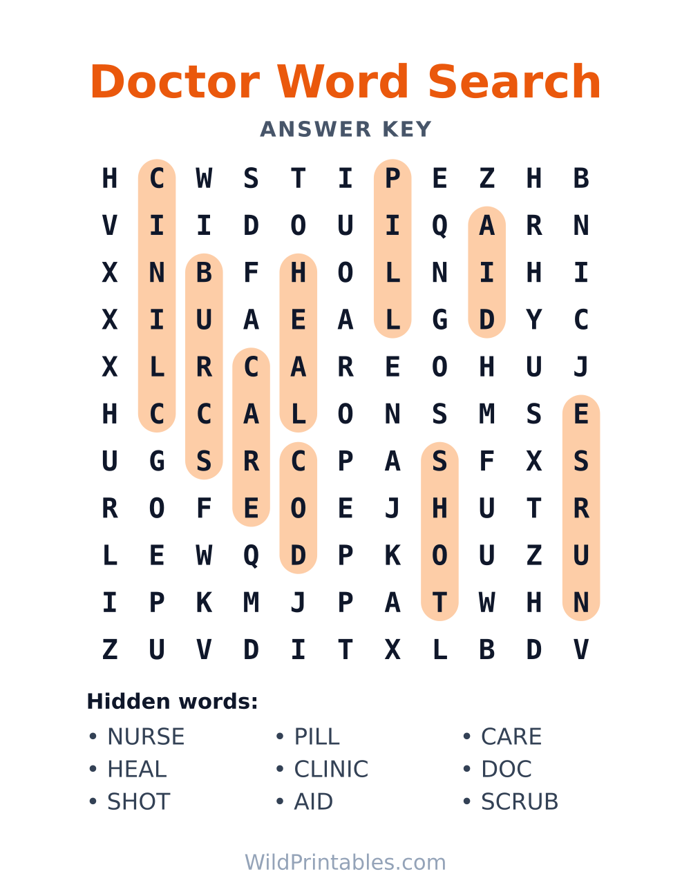 Doctor Word Search — answer key