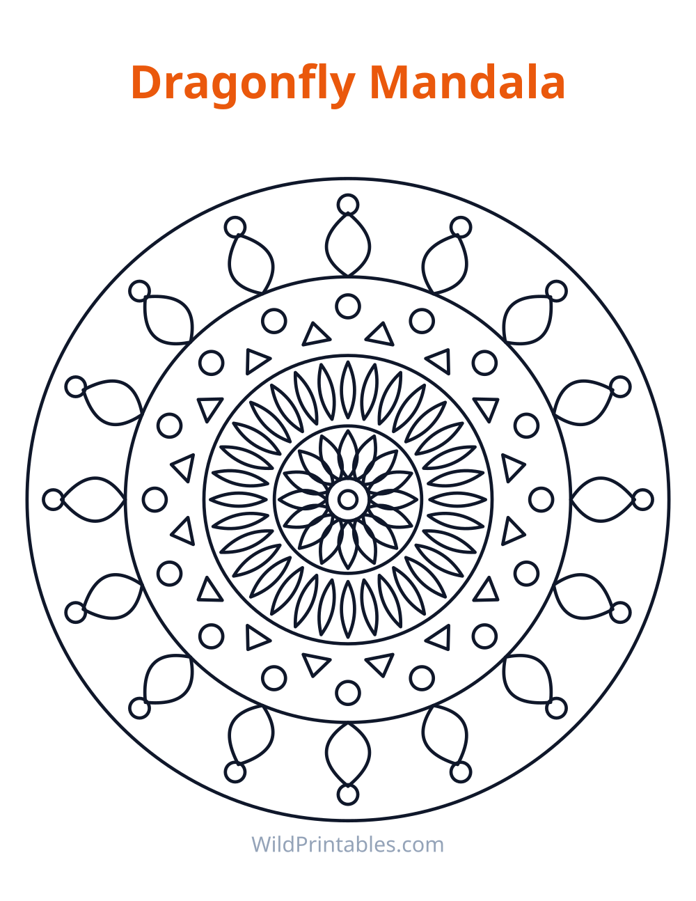 Dragonfly Mandala — free printable mandala for kids to print and color at home