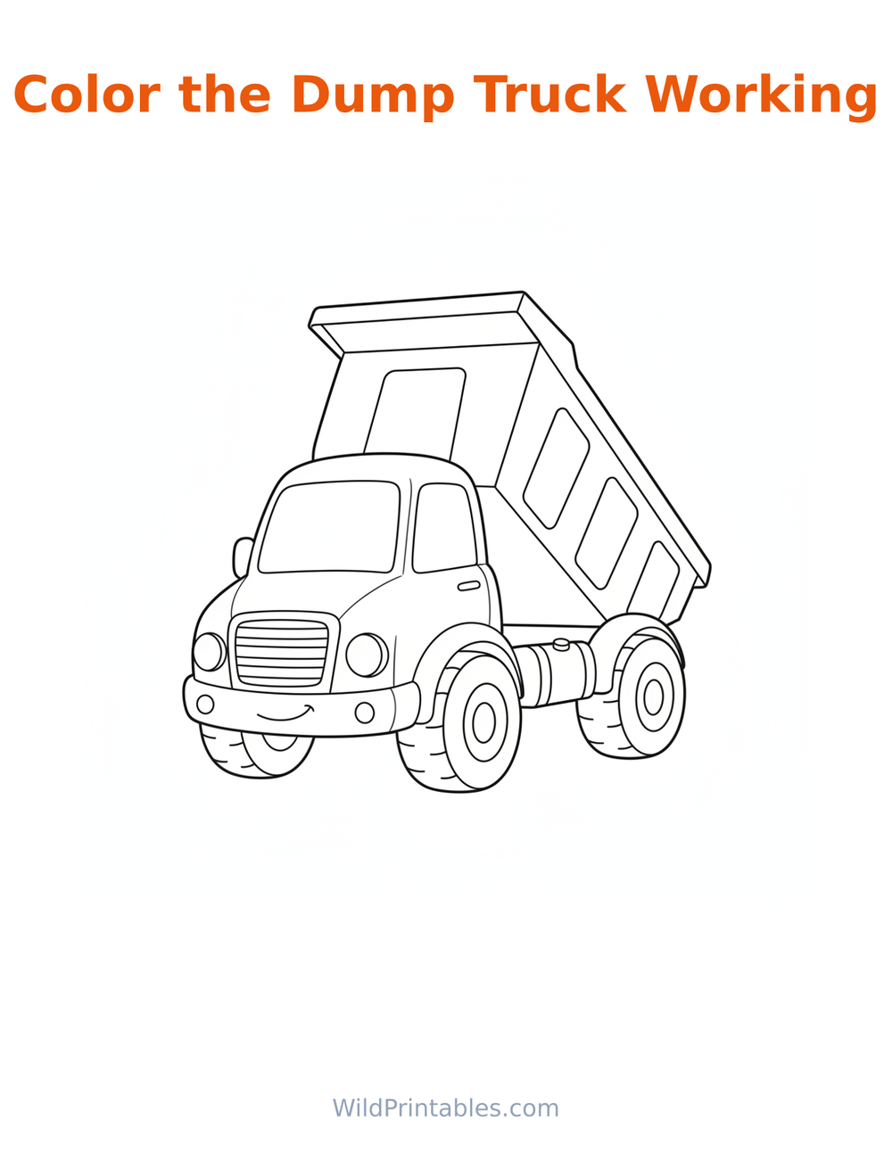 Dump Truck Working Coloring Page — free printable coloring for kids