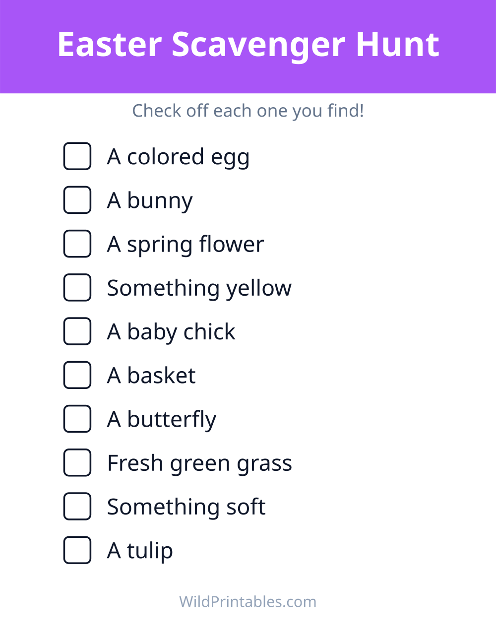 Easter Scavenger Hunt — free printable scavenger hunt for kids