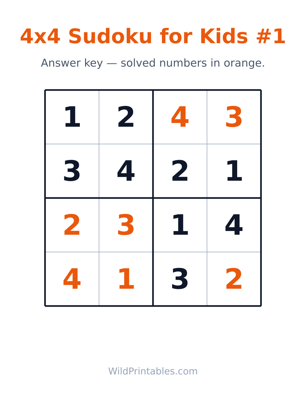 4x4 Sudoku for Kids #1 — answer key