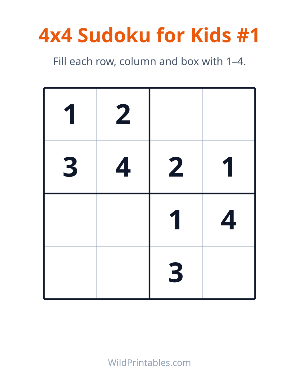 4x4 Sudoku for Kids #1 — free printable sudoku for kids