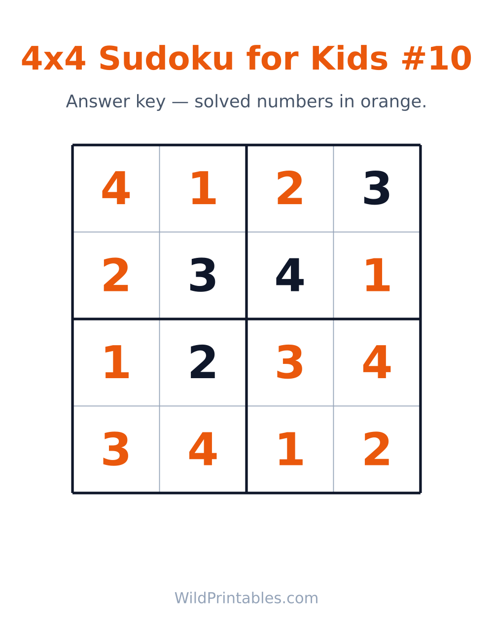 4x4 Sudoku for Kids #10 — answer key