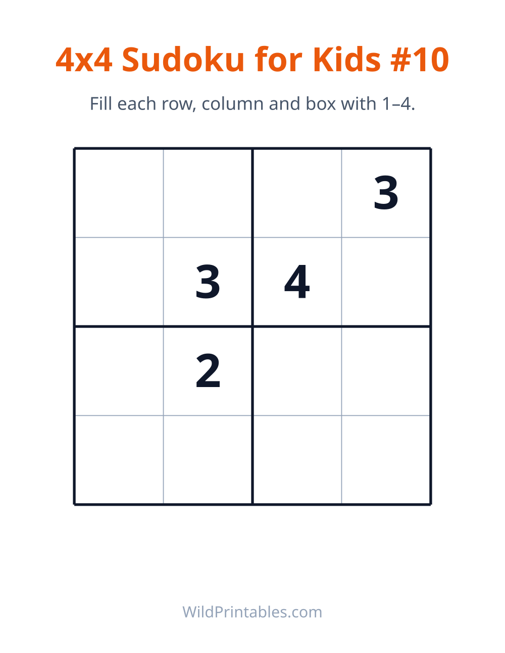 4x4 Sudoku for Kids #10 — free printable sudoku for kids