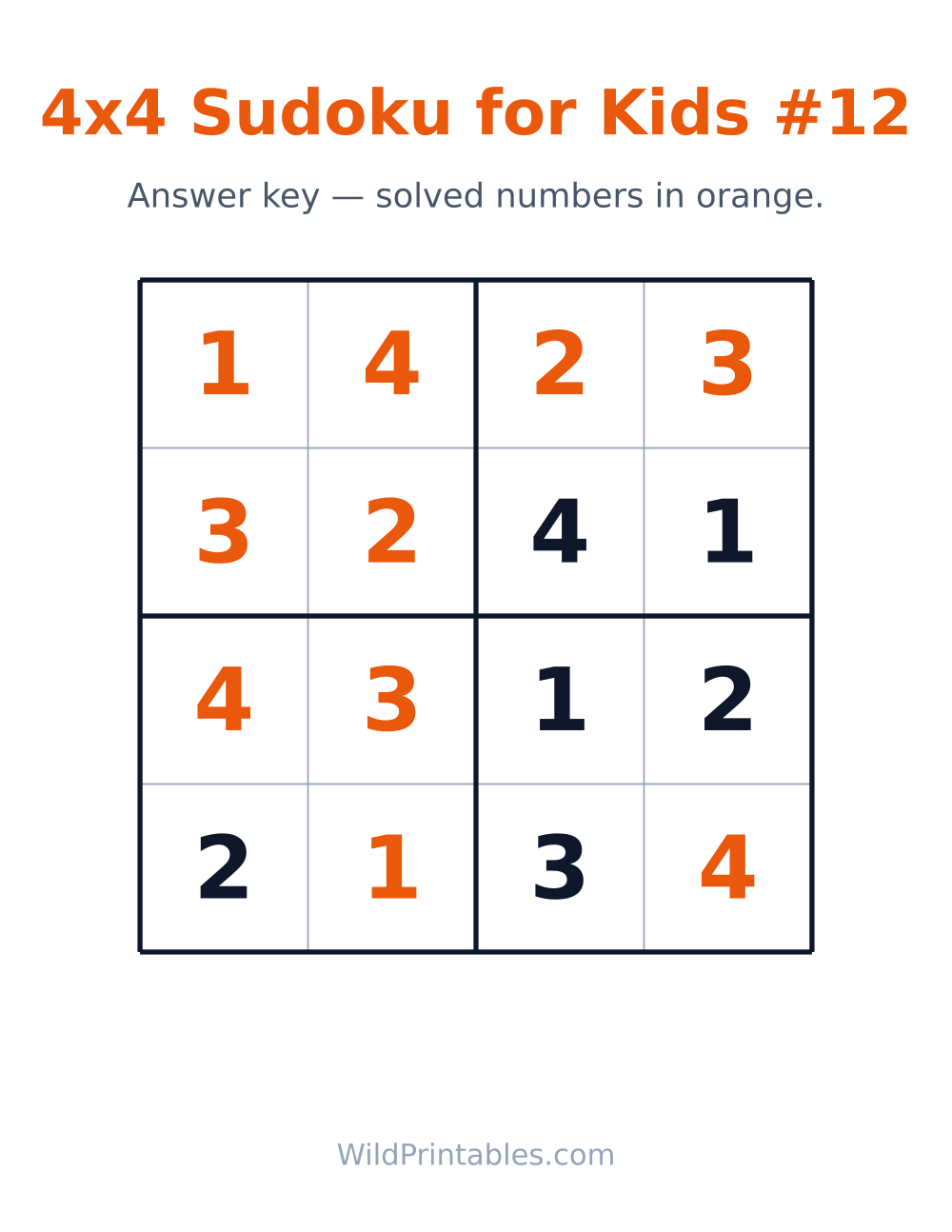 4x4 Sudoku for Kids #12 — answer key