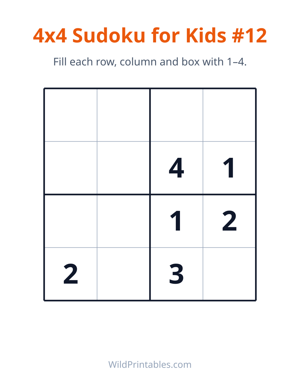 4x4 Sudoku for Kids #12 — free printable sudoku for kids