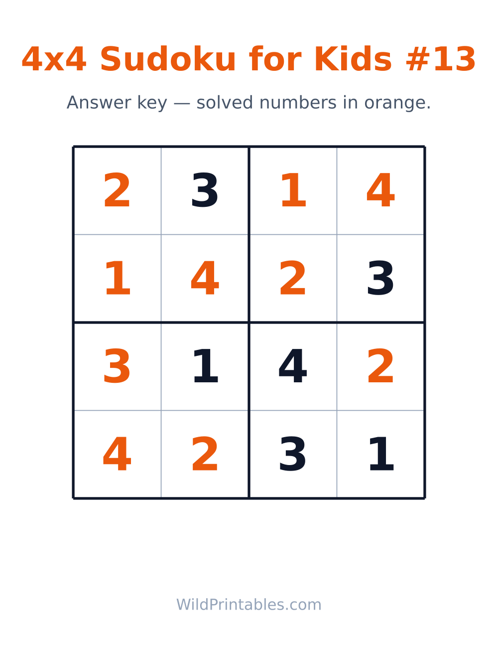 4x4 Sudoku for Kids #13 — answer key