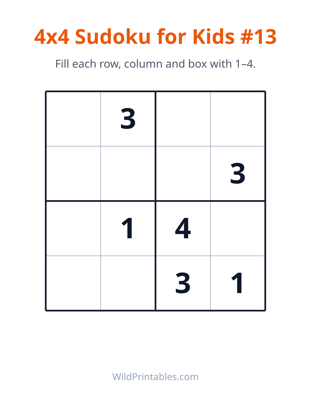 4x4 Sudoku for Kids #13 — free printable sudoku for kids