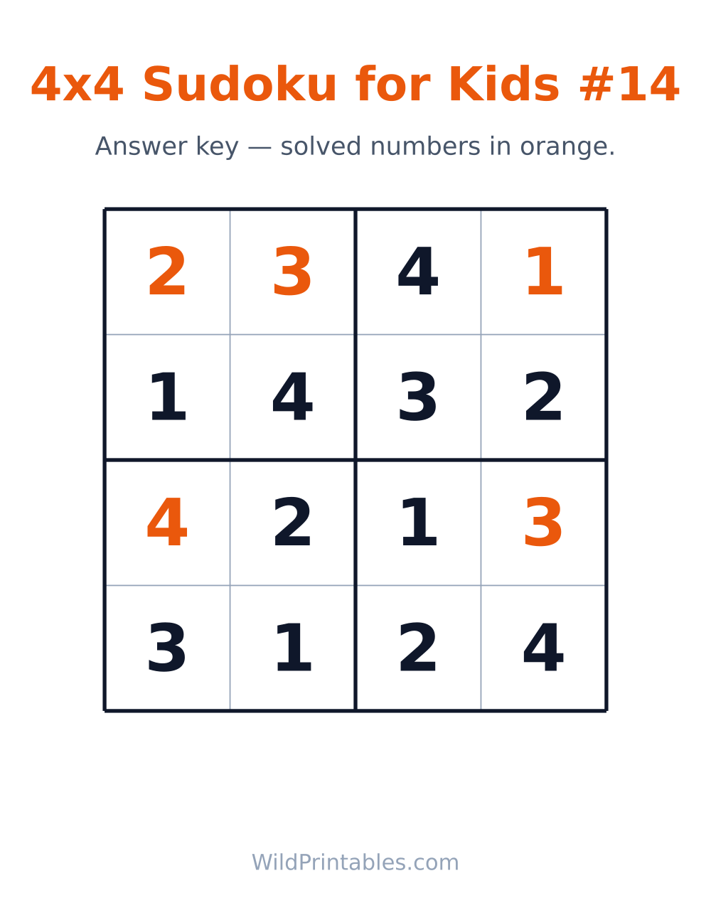 4x4 Sudoku for Kids #14 — answer key