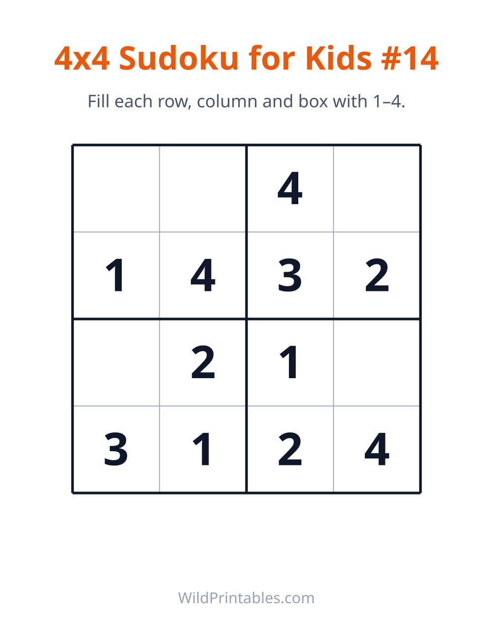 4x4 Sudoku for Kids #14 — free printable sudoku for kids to print and color at home